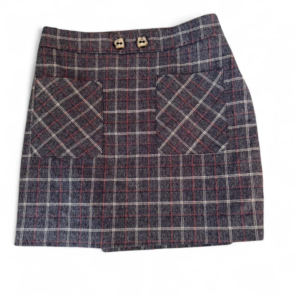 Express Women’s Plaid Mini Skirt Red Gray White Coquette Goth Dark Academia Work